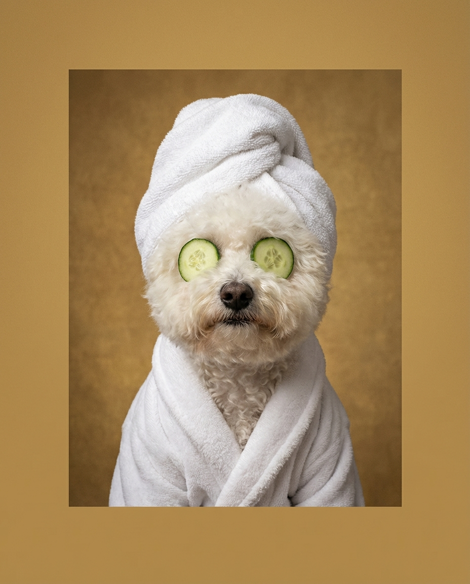Bichon Frise spa portrait modern bathroom