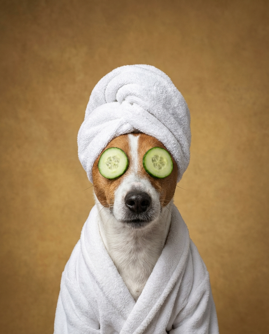 Customer Australian Shepherd dog spa portrait on bathroom wall