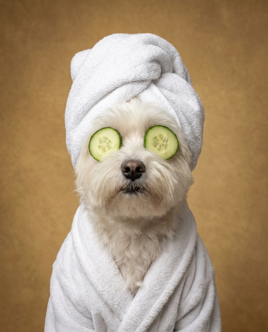 Maltese dog spa portrait bathroom decor