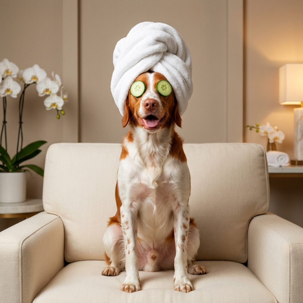 Brittany spa portrait with cucumber eyes and towel turban