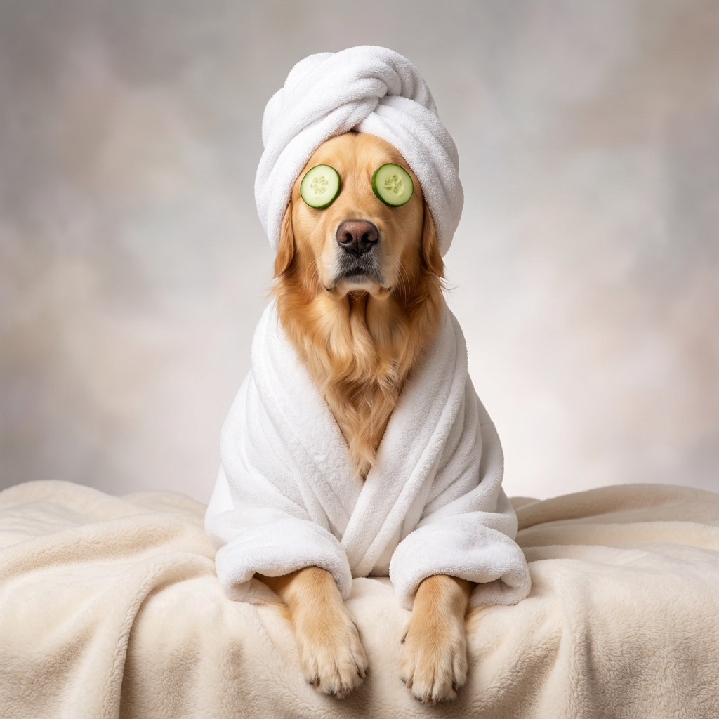 Golden Retriever spa portrait bathroom wall art